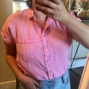 zara cropped pink linen shirt